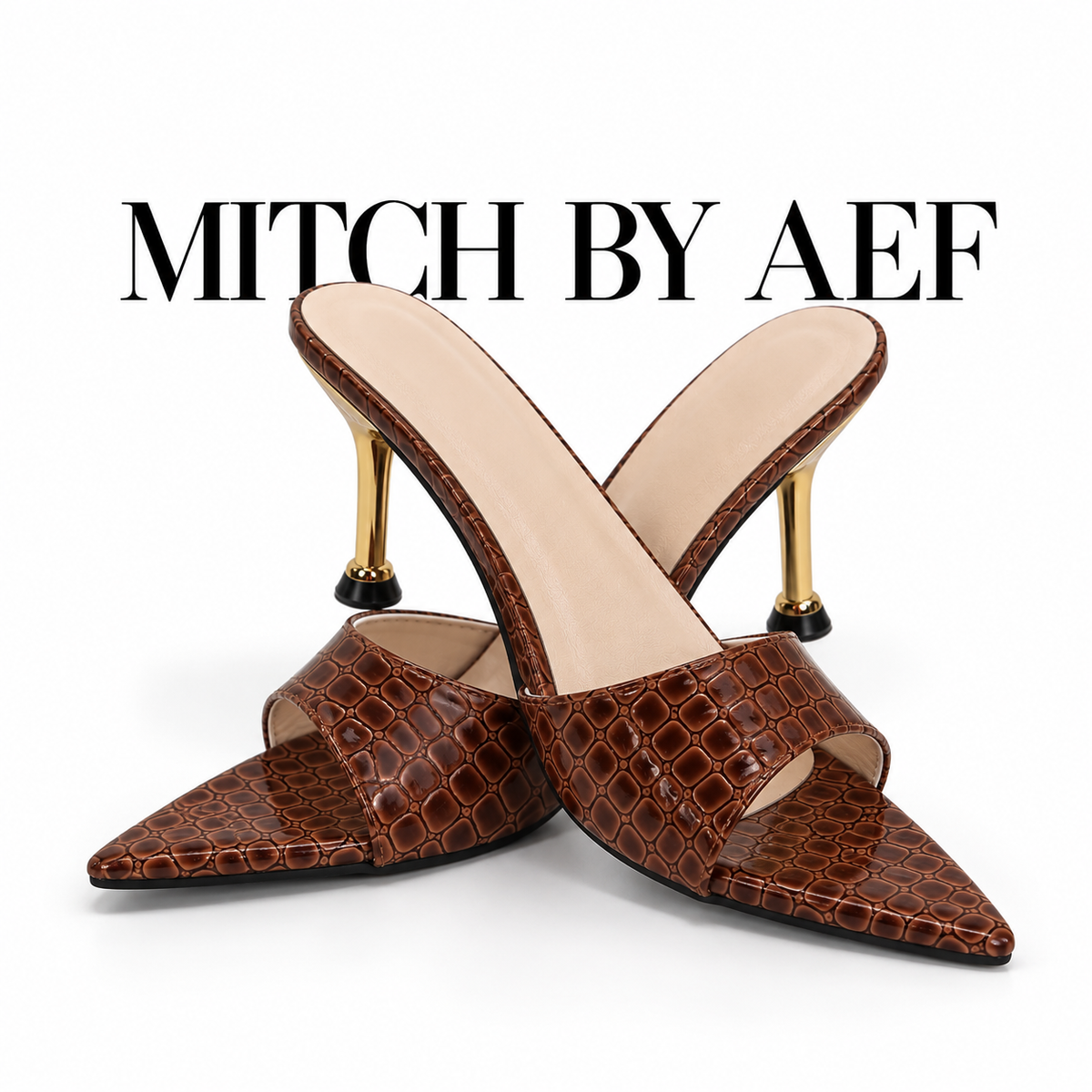 Mules Femme Croco à Talon Aiguille 9 cm - Bout Ouvert