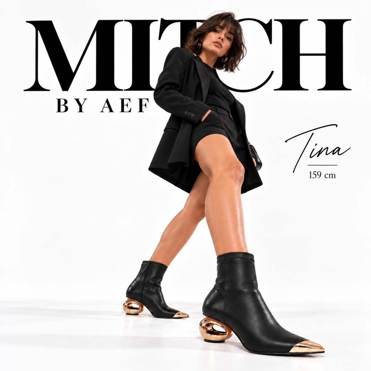 Bottines femme noires portées à bout métallique et talon sculptural MITCH BY AEF