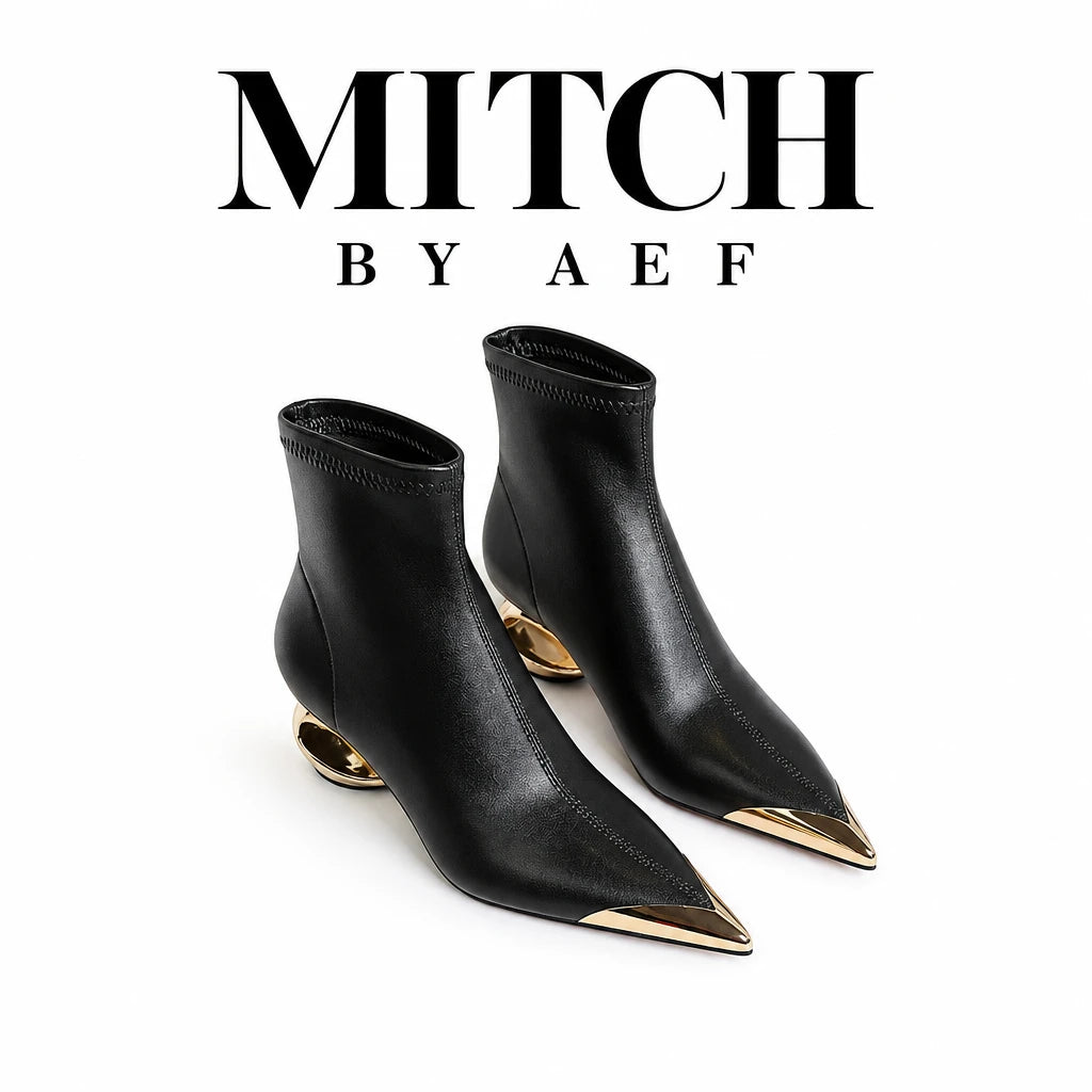 Bottines noires femme à bout très pointu métallique MITCH BY AEF