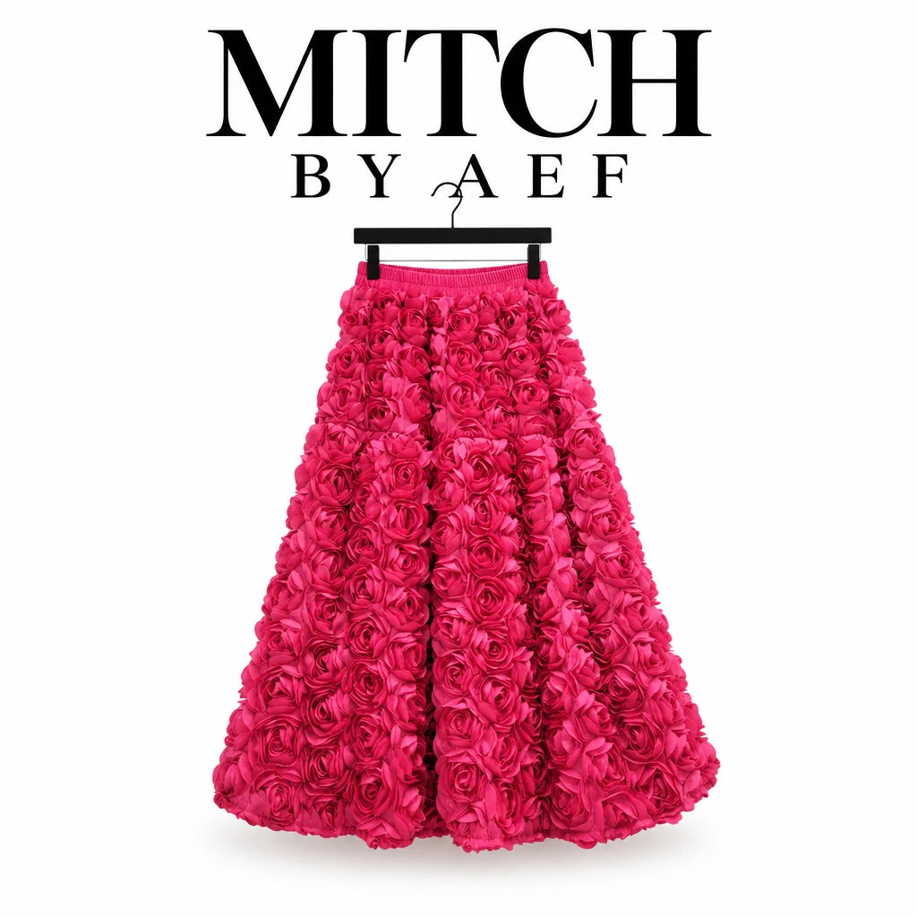Jupe midi femme à fleurs 3D taille haute élastique MITCH BY AEF