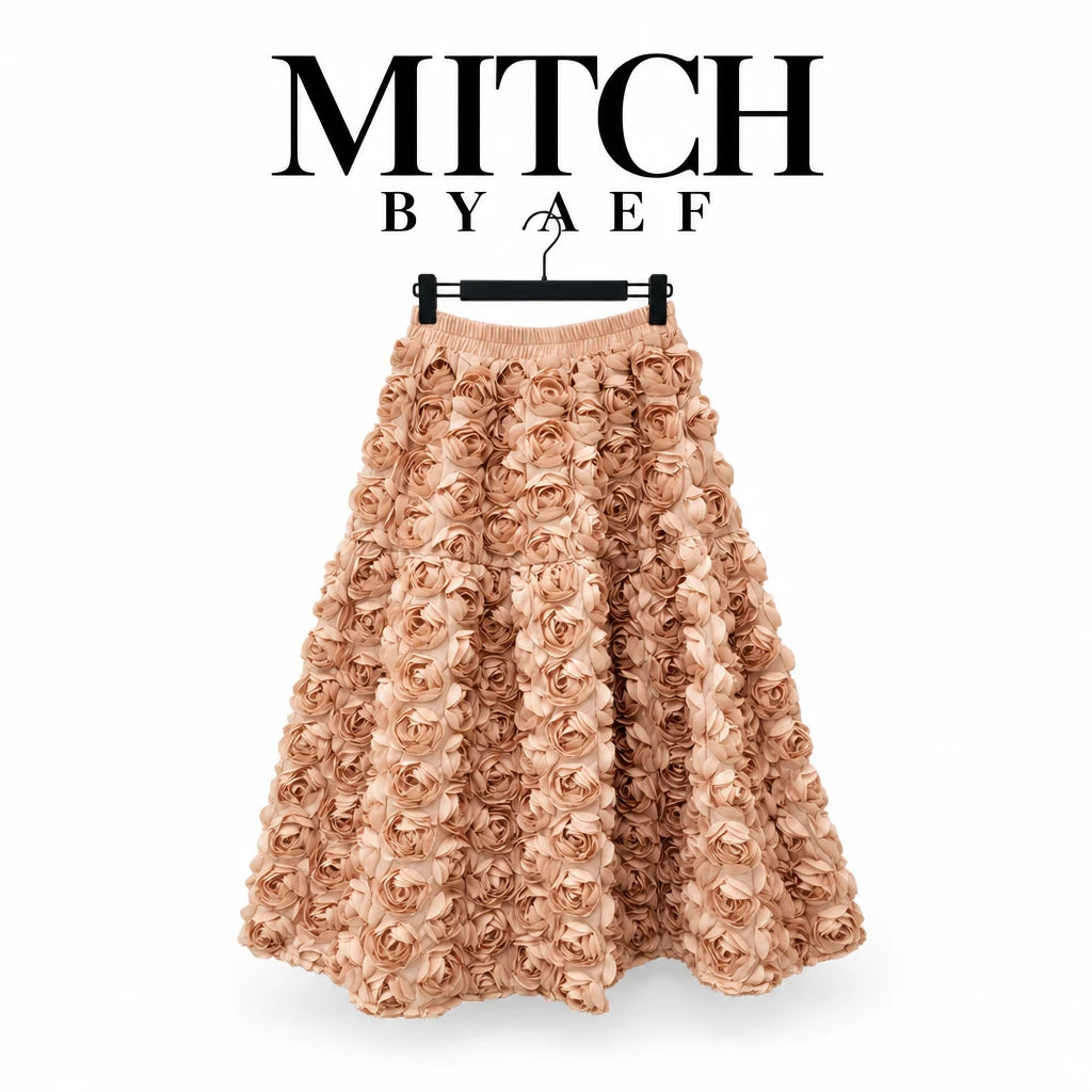 Jupe midi femme à fleurs 3D taille haute élastique MITCH BY AEF