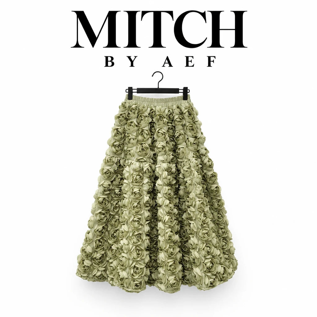 Jupe midi femme à fleurs 3D taille haute élastique MITCH BY AEF