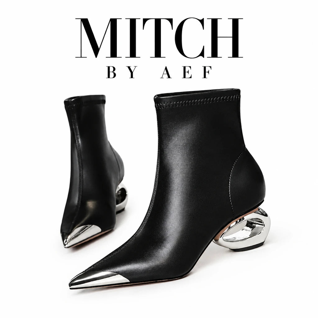 Bottines femme noires à talon sculptural ajouré et bout métallique MITCH BY AEF