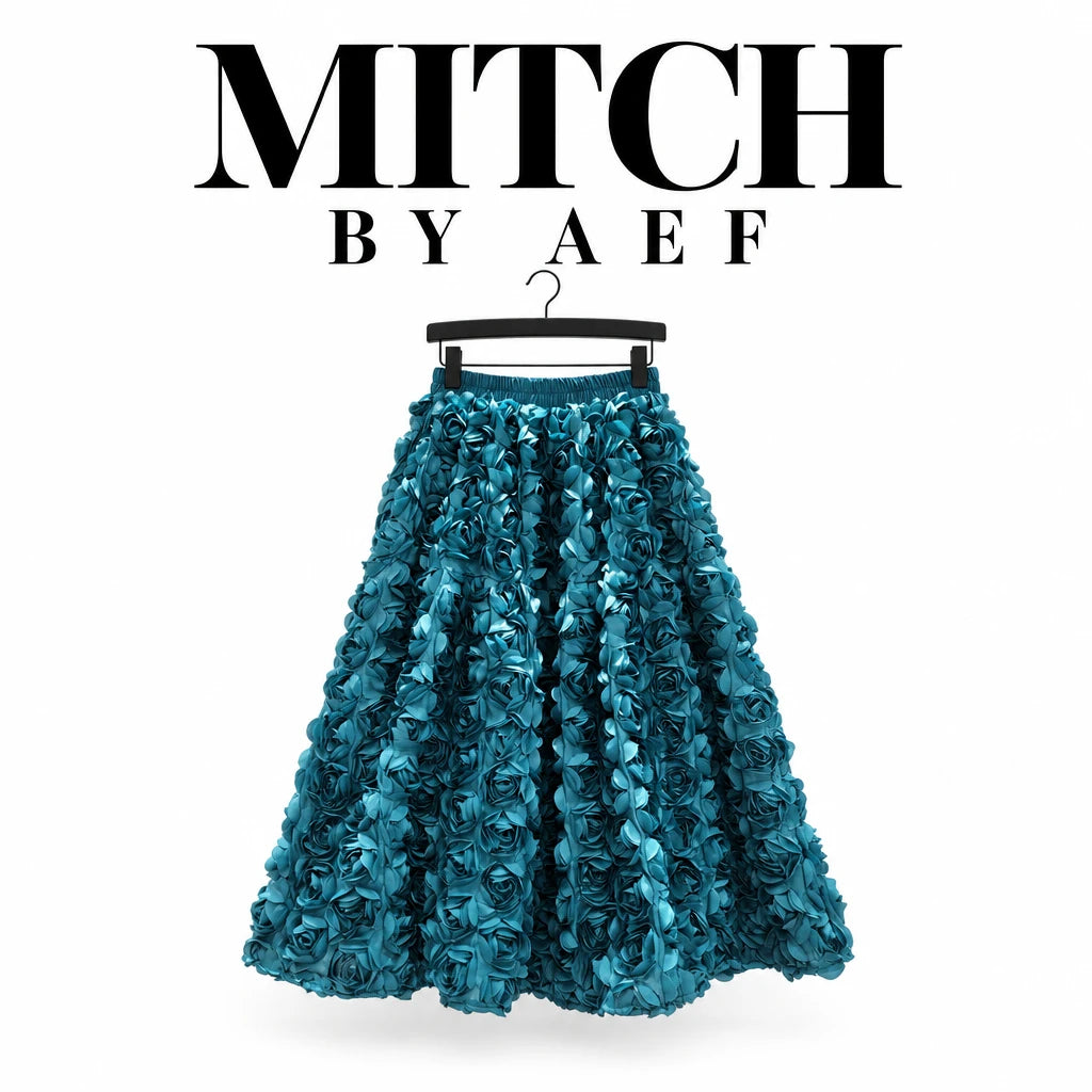 Jupe midi femme à fleurs 3D taille haute élastique MITCH BY AEF