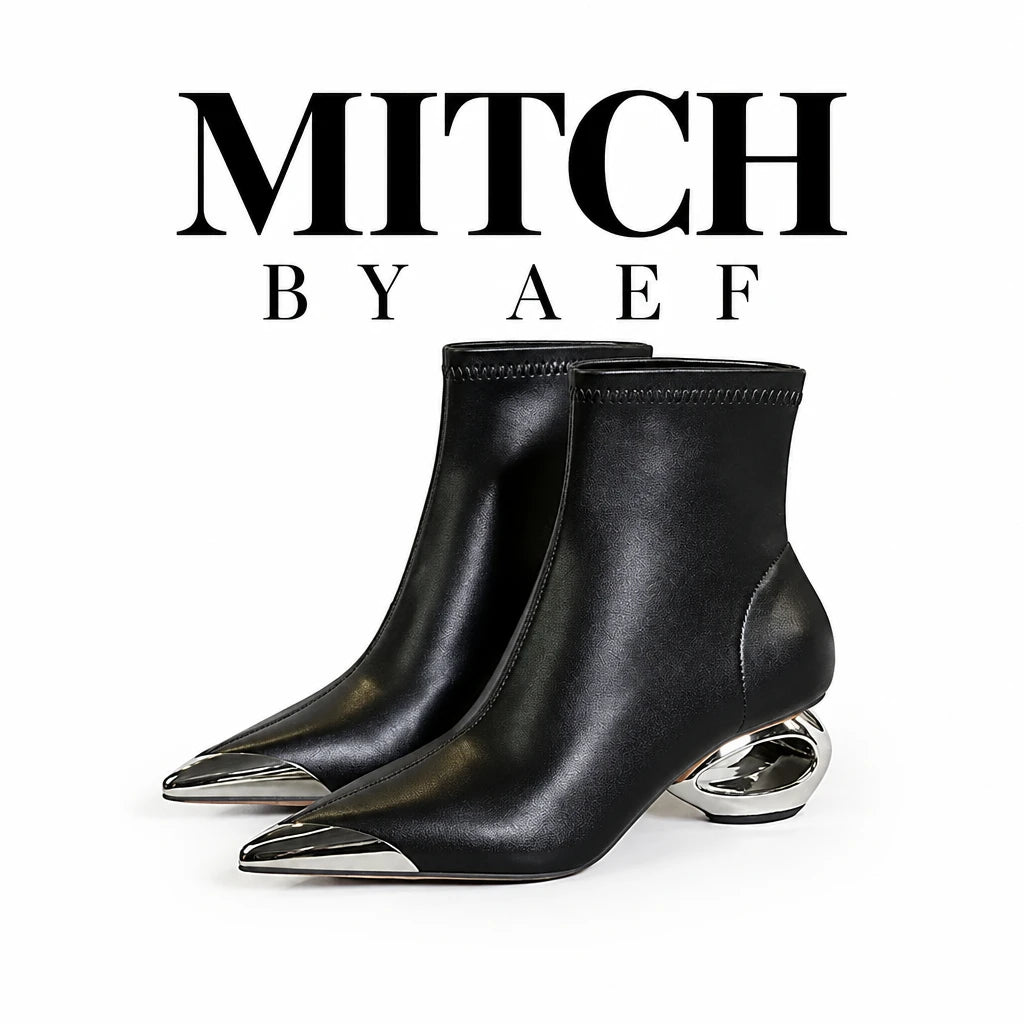 Paire de bottines femme noires à bout métallique et talon sculptural MITCH BY AEF
