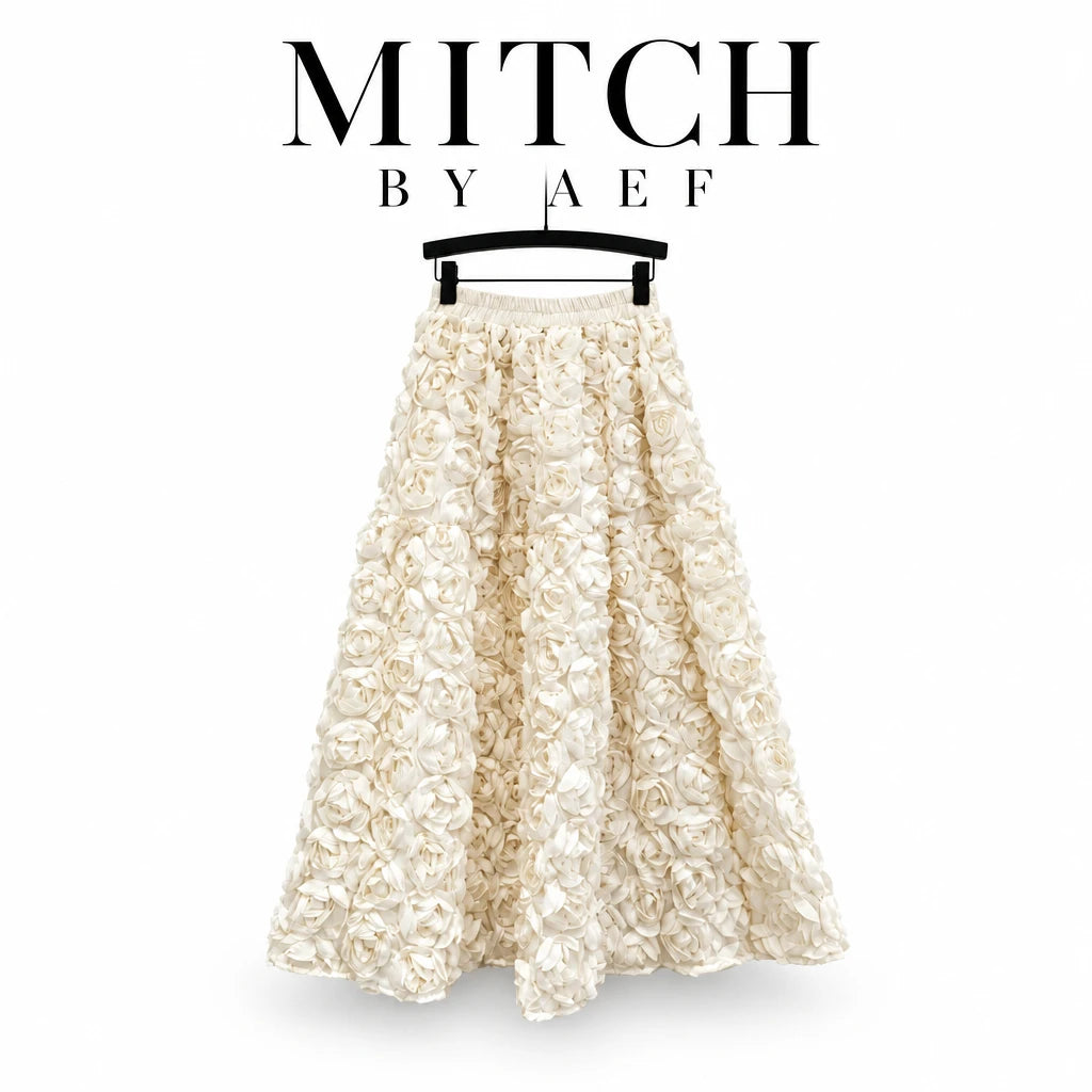 Jupe midi femme à fleurs 3D taille haute élastique MITCH BY AEF