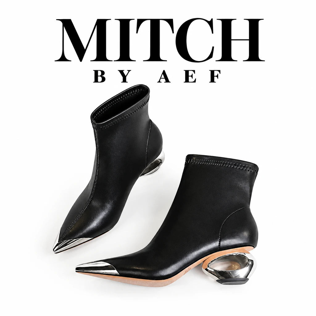 Bottines noires femme détail bout métallique pointu MITCH BY AEF