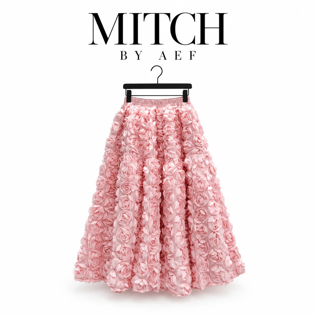 Jupe midi femme à fleurs 3D taille haute élastique MITCH BY AEF