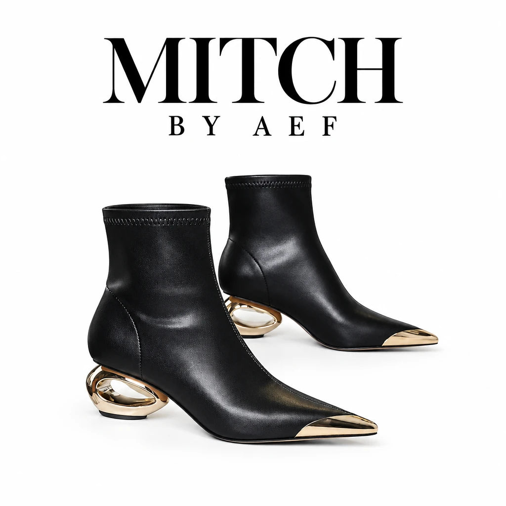 Bottines femme noires détail talon sculptural ajouré MITCH BY AEF