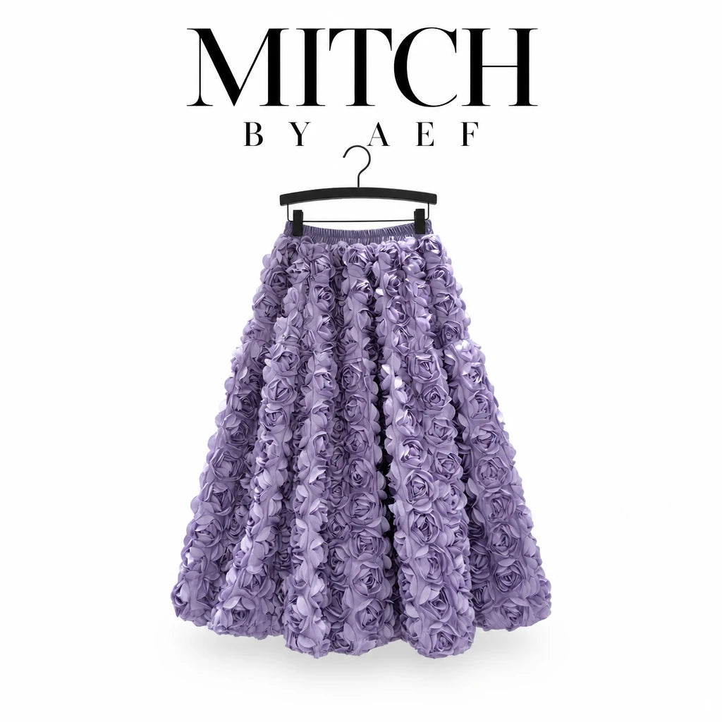 Jupe midi femme à fleurs 3D taille haute élastique MITCH BY AEF