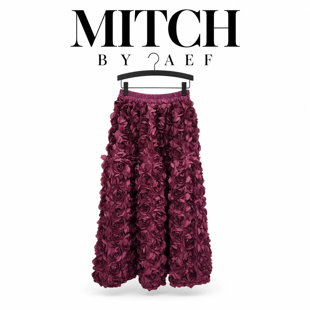 Jupe midi femme à fleurs 3D taille haute élastique MITCH BY AEF