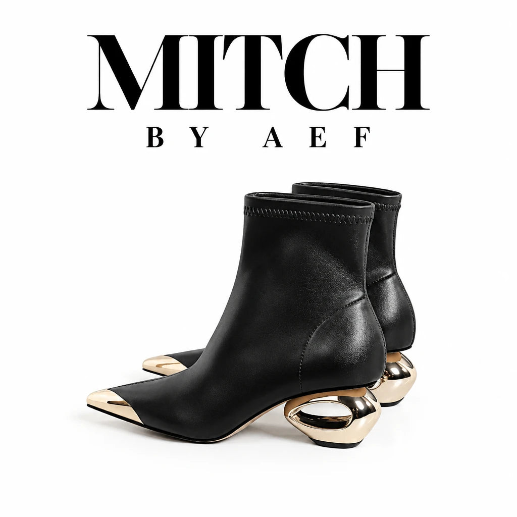 Bottines noires femme à bout pointu métallique et talon ajouré MITCH BY AEF