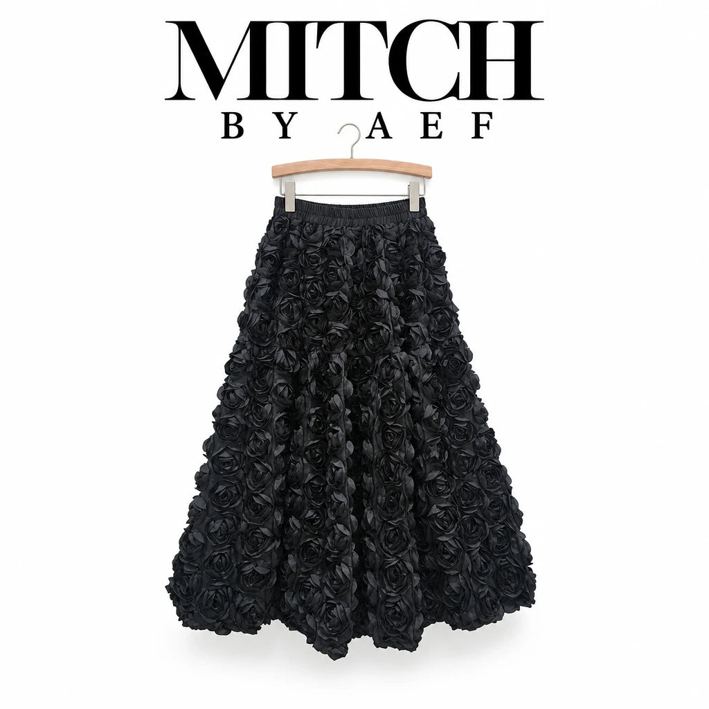 Jupe midi femme à fleurs 3D taille haute élastique MITCH BY AEF
