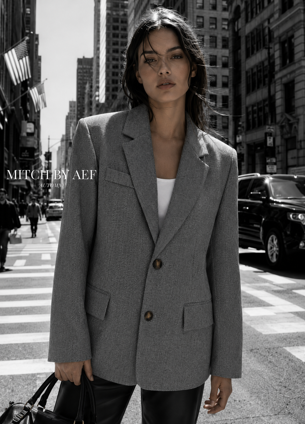 BLAIR - Blazer femme gris à chevrons coupe cintrée
