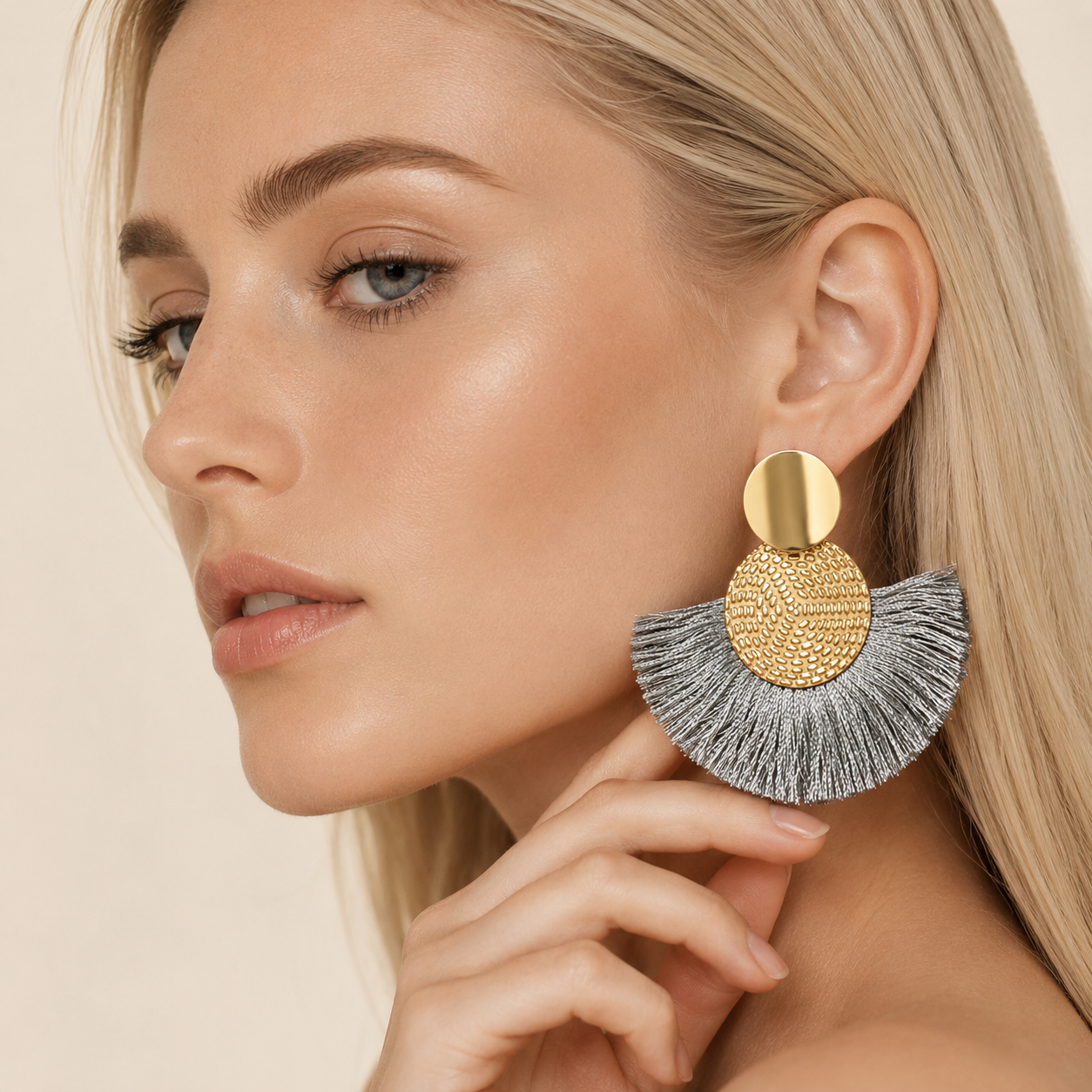 Boucles d'Oreilles Pendantes Franges Éventail Femme - Maxi Tassel Doré