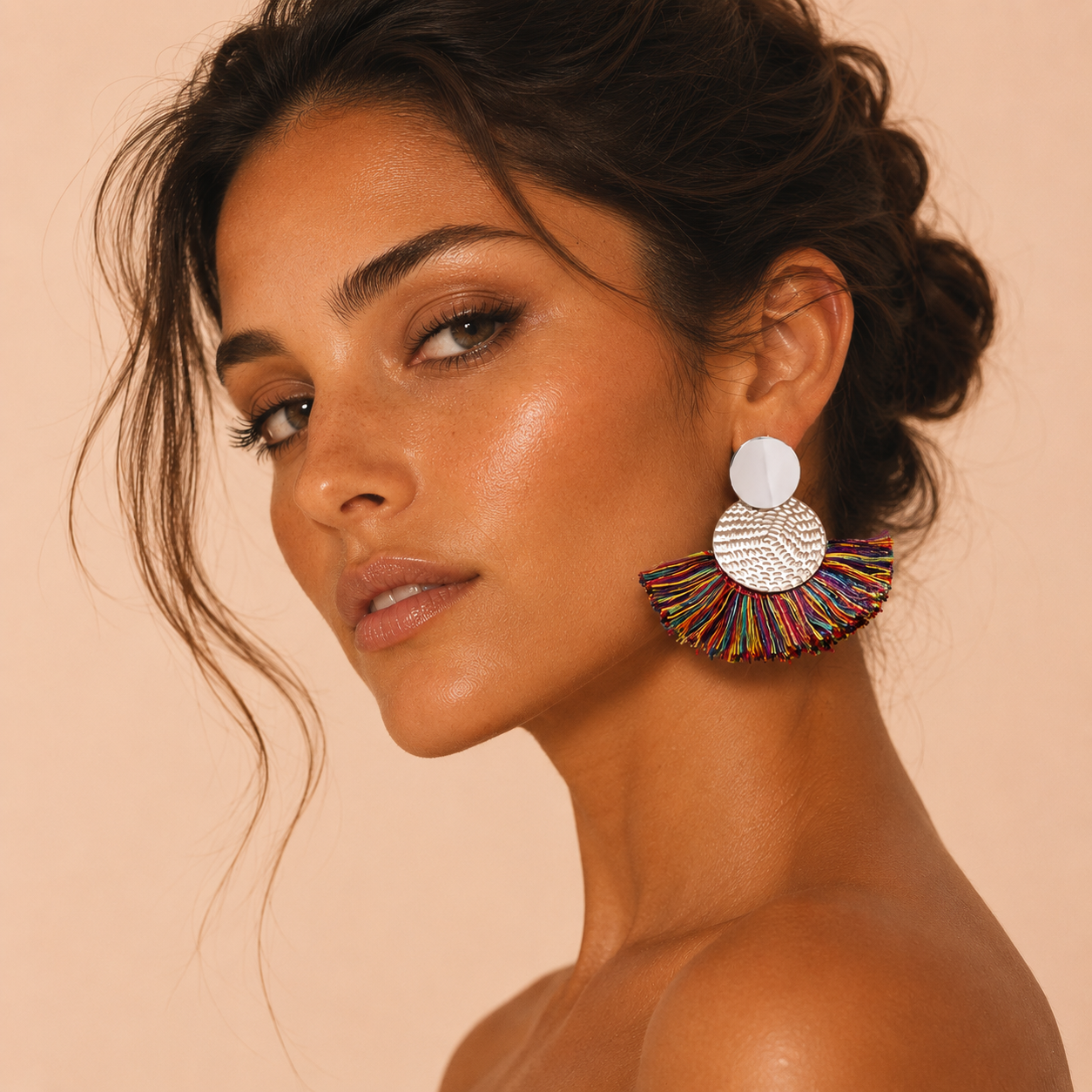 Boucles d'Oreilles Pendantes Franges Éventail Femme - Maxi Tassel Doré