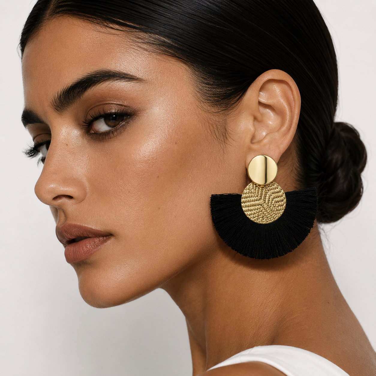 Boucles d'Oreilles Pendantes Franges Éventail Femme - Maxi Tassel Doré