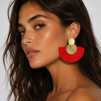 Boucles d'Oreilles Pendantes Franges Éventail Femme - Maxi Tassel Doré