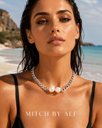 Collier chaîne gourmette argentée perles nacrées fantaisie ras du cou CÉLESTE MITCH By AEF