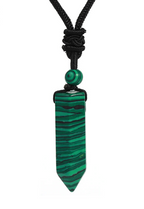 Collier pierre naturelle malachite — pendentif pointe verte rayée sur cordon noir réglable — MITCH par AEF