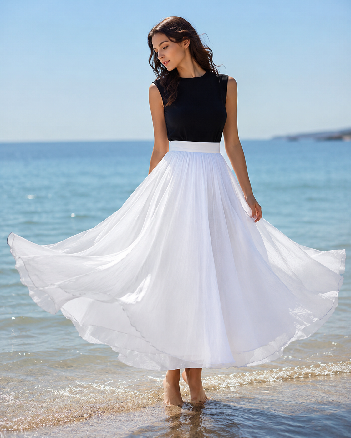 Jupe Longue Évasée Femme - Taille Élastiquée Fluide Bohème Chic