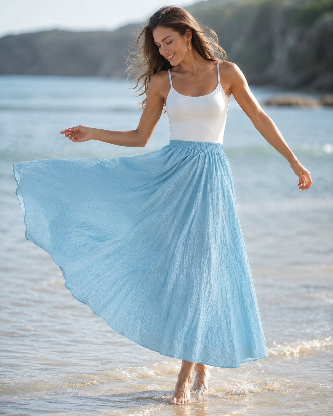 Jupe Longue Évasée Femme - Taille Élastiquée Fluide Bohème Chic