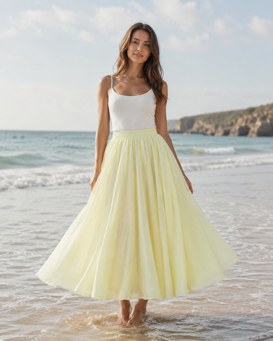 Jupe Longue Évasée Femme - Taille Élastiquée Fluide Bohème Chic