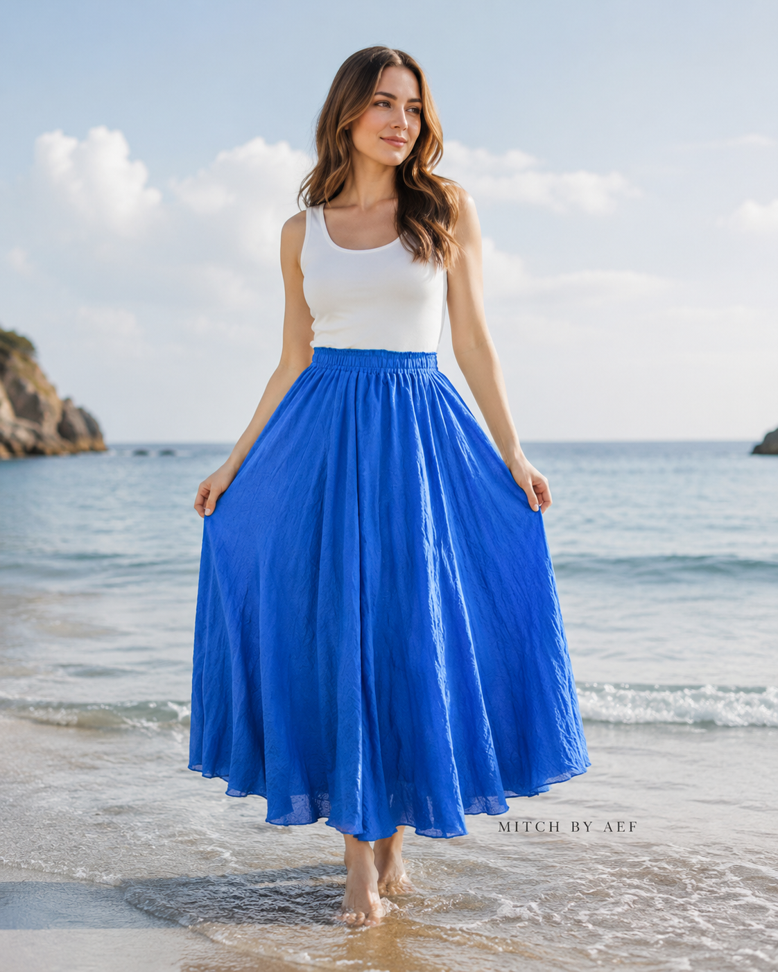 Jupe Longue Évasée Femme - Taille Élastiquée Fluide Bohème Chic