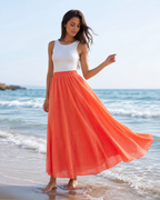 Jupe Longue Évasée Femme - Taille Élastiquée Fluide Bohème Chic