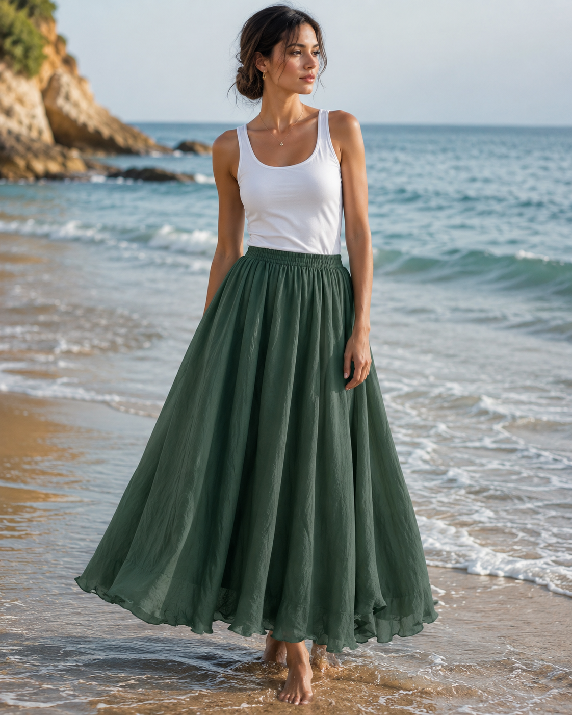 Jupe Longue Évasée Femme - Taille Élastiquée Fluide Bohème Chic