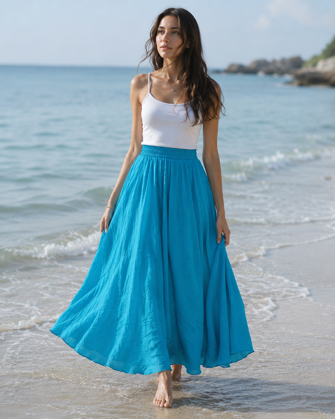 Jupe Longue Évasée Femme - Taille Élastiquée Fluide Bohème Chic