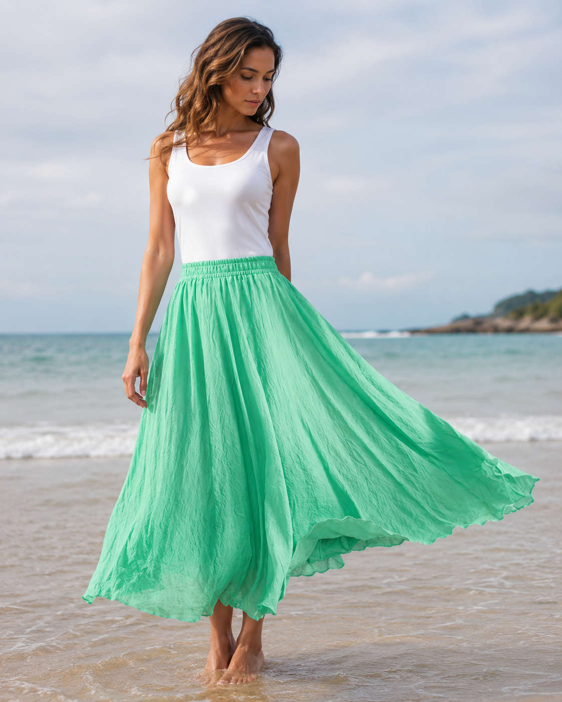 Jupe Longue Évasée Femme - Taille Élastiquée Fluide Bohème Chic