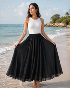 Jupe Longue Évasée Femme - Taille Élastiquée Fluide Bohème Chic