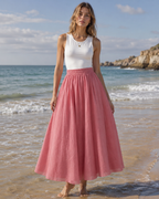 Jupe Longue Évasée Femme - Taille Élastiquée Fluide Bohème Chic