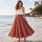 Jupe Longue Évasée Femme - Taille Élastiquée Fluide Bohème Chic