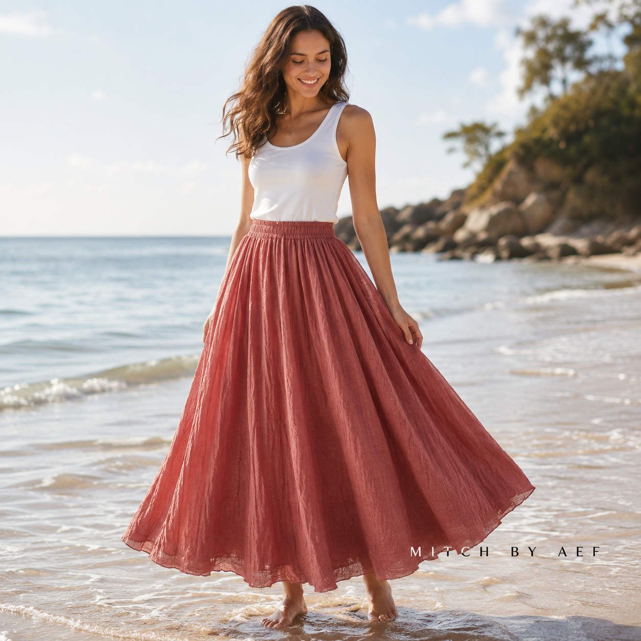 Jupe Longue Évasée Femme - Taille Élastiquée Fluide Bohème Chic