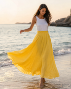 Jupe Longue Évasée Femme - Taille Élastiquée Fluide Bohème Chic