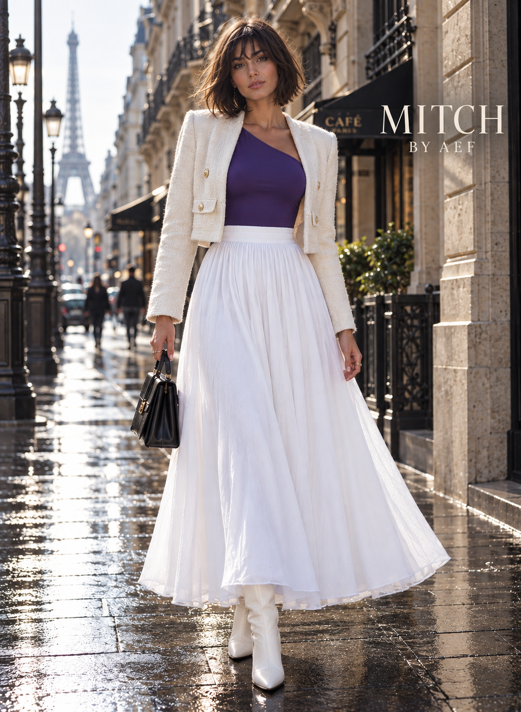 Jupe longue fluide femme taille élastique chic blanc éclatant - MITCH by AEF, mode Paris