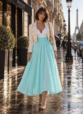 Jupe longue fluide femme taille élastique chic bleu turquoise lagon - MITCH by AEF, mode Paris