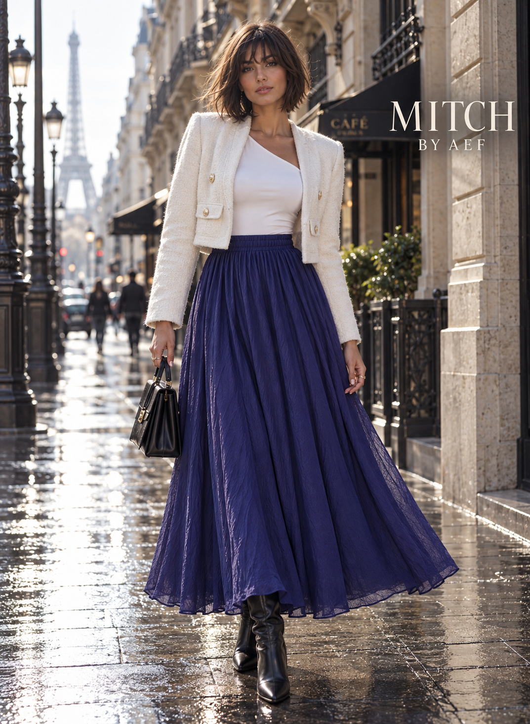 Jupe longue fluide femme taille élastique chic violet intense - MITCH by AEF, mode Paris