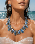 Collier ras-de-cou cristal bleu opalin et boucles d'oreilles statement femme — MITCH By AEF