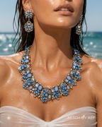 Collier ras-de-cou cristal bleu opalin et boucles d'oreilles statement femme — MITCH By AEF