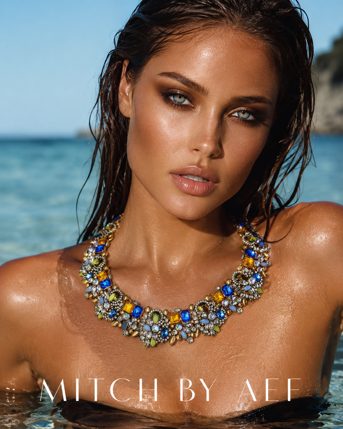 Collier statement cristal multicolore bleu jaune et vert femme été 2026 — MITCH By AEF