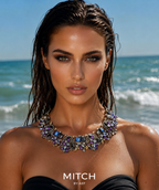 Collier ras-de-cou cristal violet améthyste et bleu statement femme soirée — MITCH By AEF