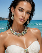Parure collier statement cristal vert anis et reflets irisés avec boucles d'oreilles pendantes — MITCH By AEF