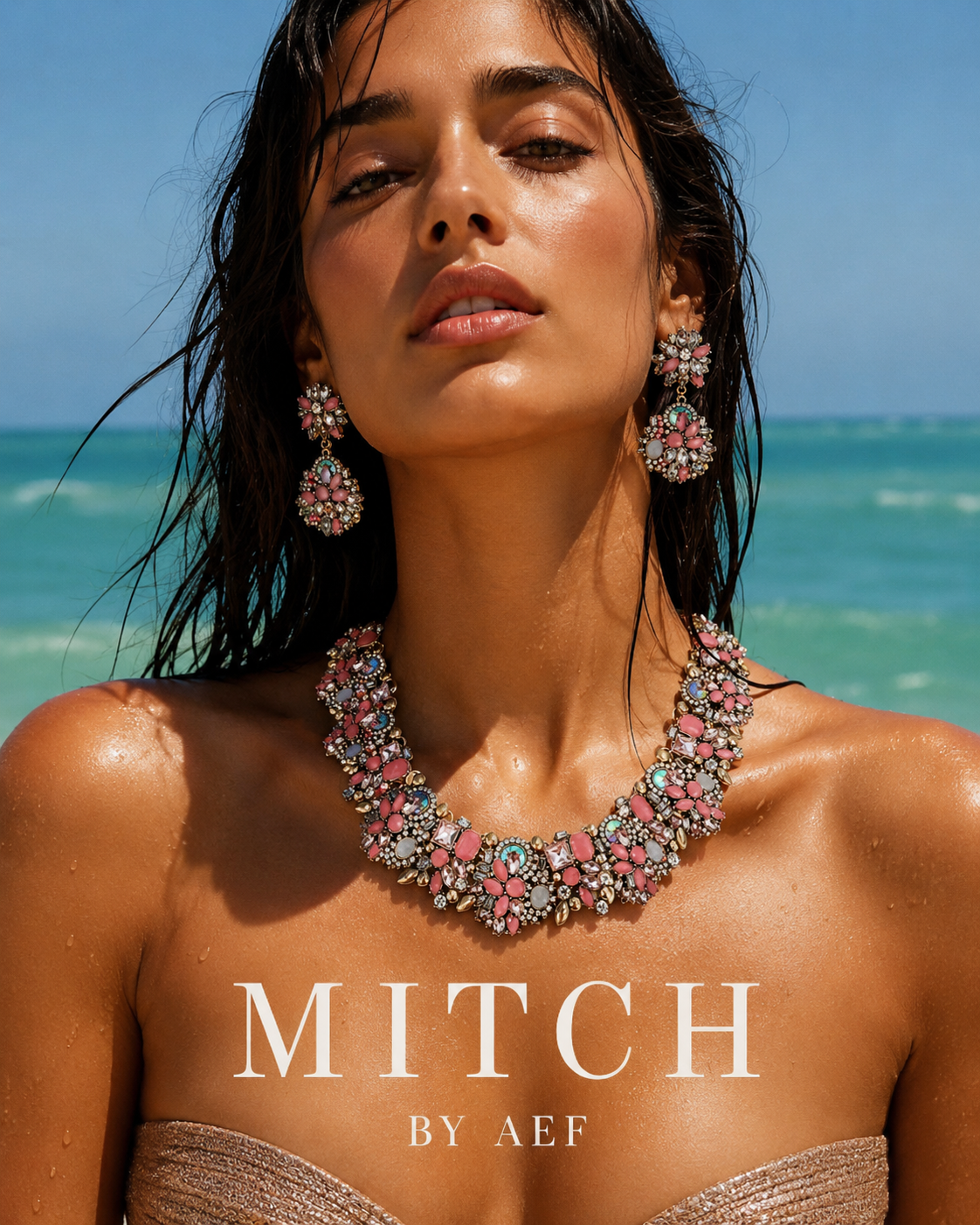 Parure bijoux cristal rose statement collier ras-de-cou et boucles d'oreilles — MITCH By AEF