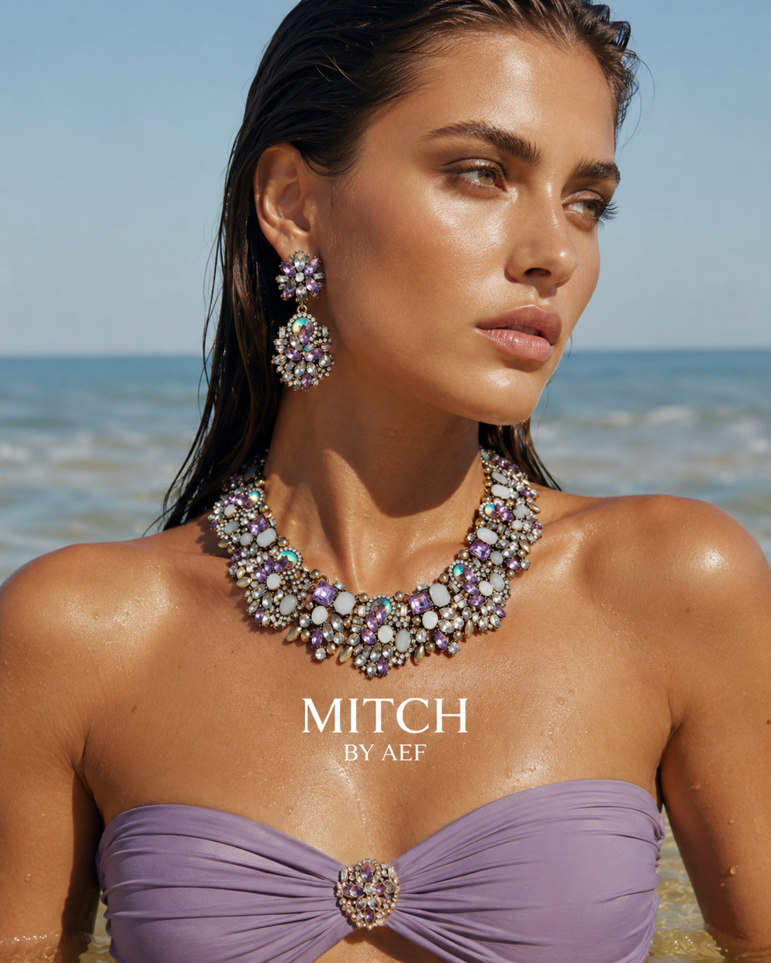 Parure collier cristal violet lavande et boucles d'oreilles femme cérémonie — MITCH By AEF