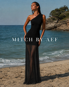 Robe longue épaule dénudée effet sheer Noir Intense — MITCH By AEF