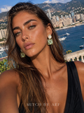 Boucles d'oreilles asymétriques pierre vert sauge effet marbré CYCLADES MITCH By AEF #HYDRA