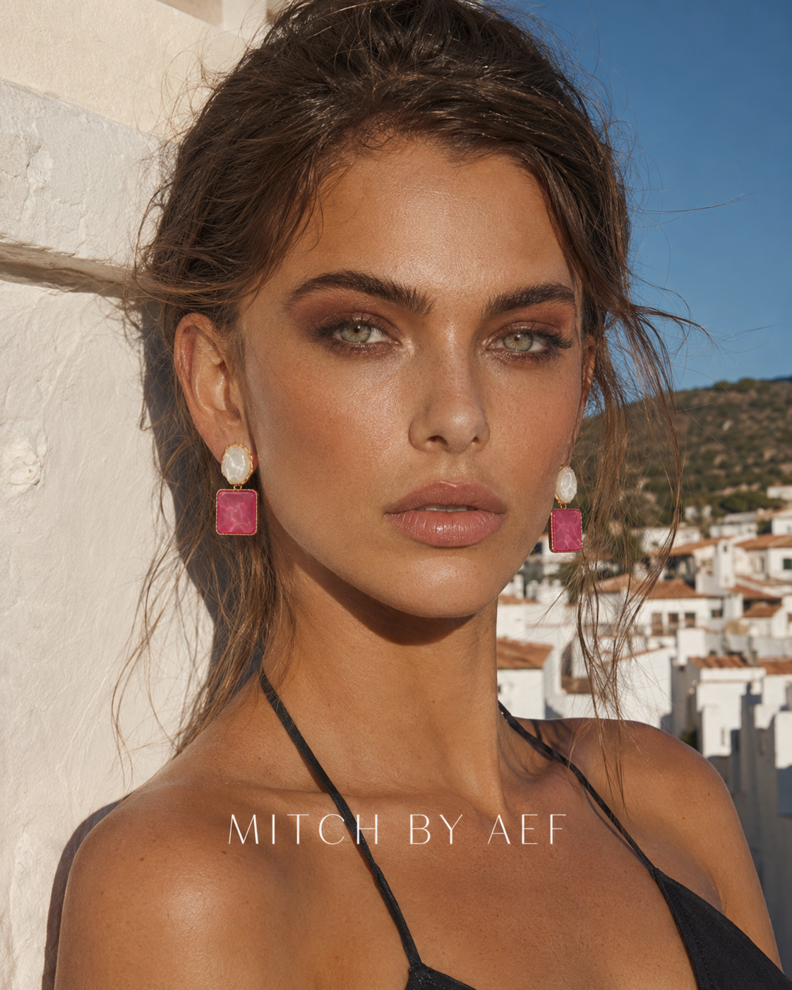 Boucles d'oreilles asymétriques pierre rose fuchsia effet marbré  CYCLADES MITCH By AEF #OIA